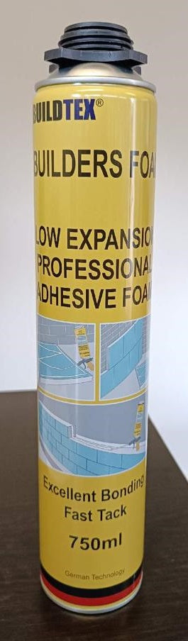 Builders Foam Gun Grade Low Expansion Professional Adhesive (750ml) Excellent Bonding Fast Tack PU Foam, Canister, White.