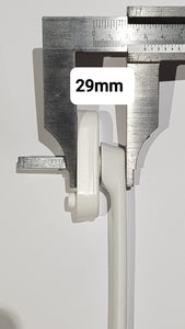 NT Low-Profile Non-Key White Slim Flat Handle (29mm Clearance) w/35mm Spindle & Screws (RF-336110) (usually used on Stacker or Bi-Fold doors, but can be used on windows as well to accommodate enough clearance for Plantation Shutters).