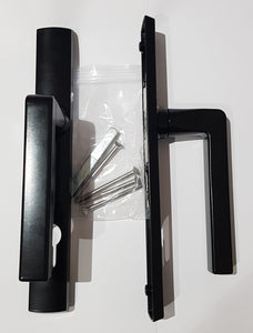ASSA ABLOY Lockwood Palladium Square Black Hinged Door Handle Set (35/85) w/90mm & 100mm Spindles (RAL 9005) L: 222mm x W: 30mm Screws Centres: 182mm.
