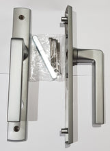 Load image into Gallery viewer, ASSA ABLOY Lockwood Palladium Square Satin Chrome Silver Hinged Door Handle Set (35/85) w/90mm & 100mm Spindles (RAL 9005) L: 222mm x W: 30mm Screws Centres: 182mm.
