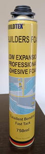 Builders Foam Gun Grade Low Expansion Professional Adhesive (750ml) Excellent Bonding Fast Tack PU Foam, Canister, White.
