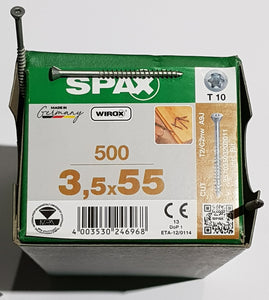 SPAX (3.5x55mm) (Indoor Flooring | Solid Hardwood Zinc Screws) Partial Thread w/Ribs (TX10) (x500pcs).