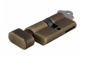 30/30mm Antique Brass 5-Pin Euro Profile Thumb-Turn Door Cylinder.
