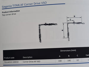 Siegenia Titan-AF #TEUL4010-100010 Corner Drive VSO.