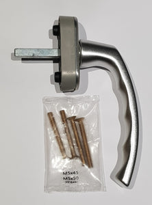 HOPPE Luxembourg Tilt & Turn (TT) Luxembourg Aluminium Silver Non-Key Window Handle (35mm Spindle w/Screws Kit) Alloy (F1) Squared-Base Shape.