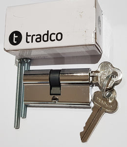 TRADCO (30/30mm) Keyed-Alike Double Door Cylinder 60mm w/x2 Keys (5-Pin) YA1E | Chrome Plated Finish Fixed Cam.